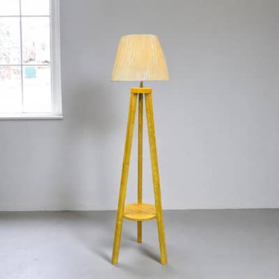 New wooden floor lamp with shelves