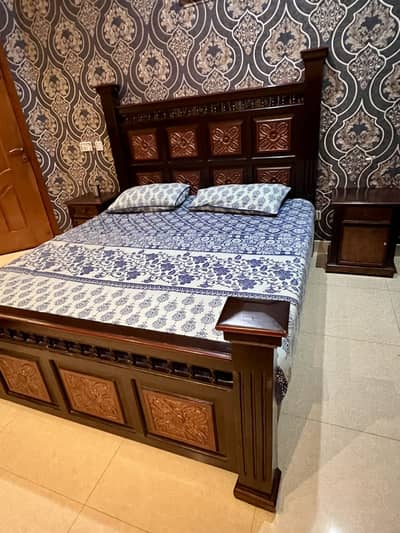 King Size Bed with Side Tables & Mattress.