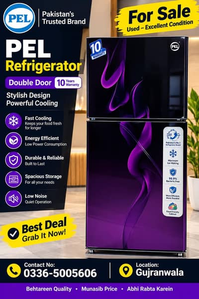 PEL Double Door Refrigerator – 10 Years Warranty – Excellent Conditio