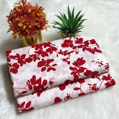 Lawn 2Pc White Red Flower Suit For Women - New Stock 1699