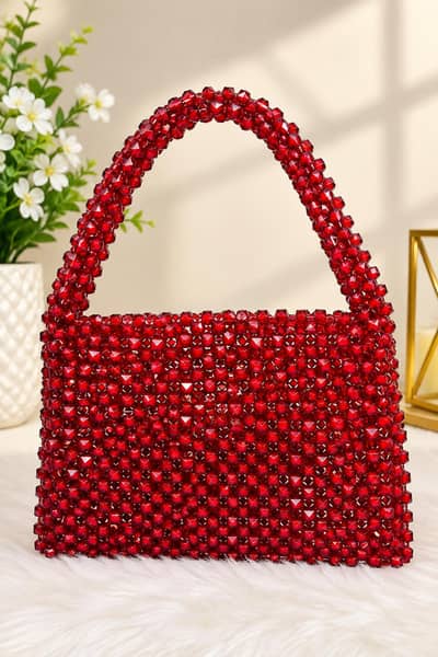 Beautiful Handmade Red Beaded Ladies Handbag |