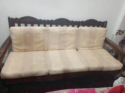 3 Seater Wooden Sofa Set with Cushions – Good Condition