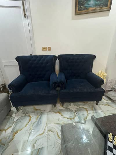 Blue velvet sofas