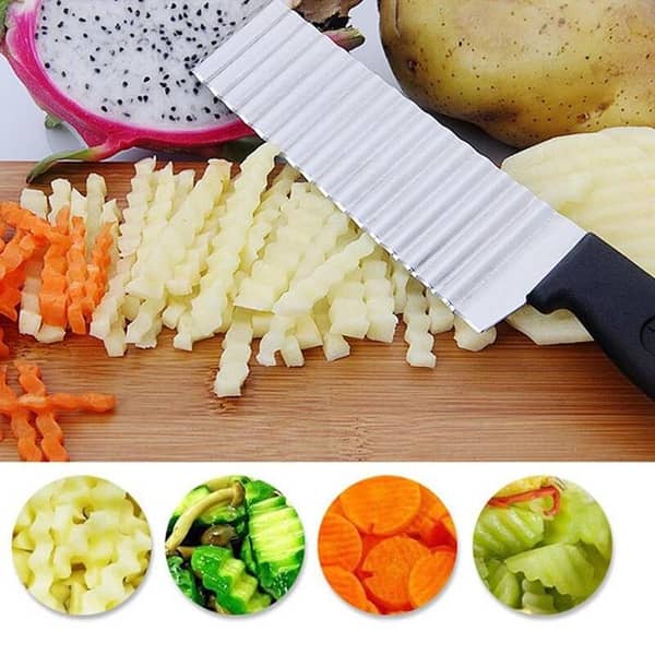 Potato French Fries Cutter Wavy Crinkle Knife Stainless Steel Serrated Blade Slicing Vegetable Fruit Slicer Kitchen Tool