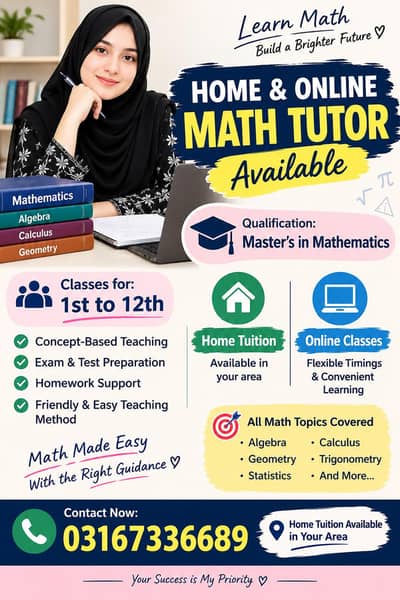 Expert Mathematics Tutor Home & Online Tuition  Masters in Mathematics