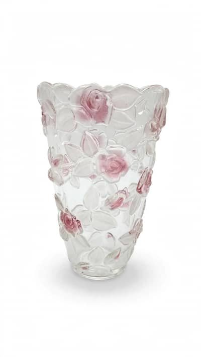 Hand made Glass vase with Pink roses with shisha work