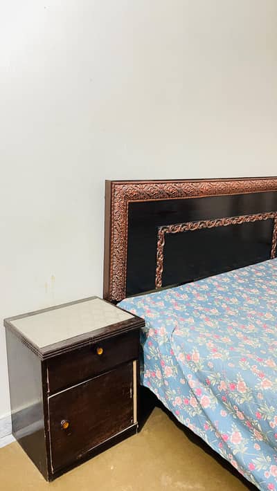 urgent sale double bed with 2 side tables