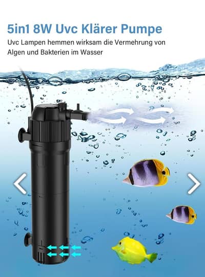 Aquarium Submersible Filter 5 in 1 with UV light & 100 Watts Heater