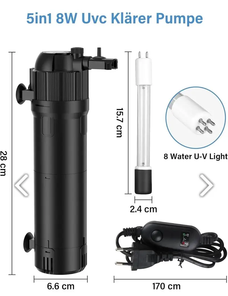 Aquarium Submersible Filter 5 in 1 with UV light & 100 Watts Heater — photo 9