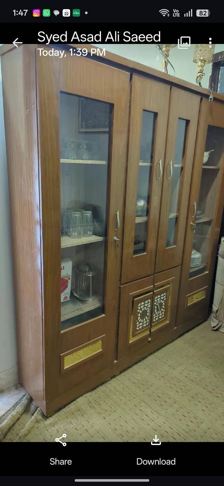 complete bed set with cupboard, side table & wardrobe. 1
