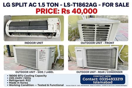 LG 1.5 Ton Split AC (Model: LS-T1862AG) - working Condition
