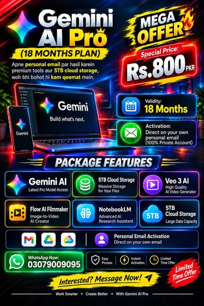 Gemini AI Pro 18 Months | 5TB Storage | Rs. 800