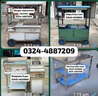 chips burger shawarma fries piza hotplate fryer food counter cart sale