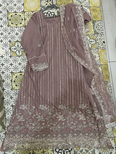 Fancy net 3 piece stitched dress