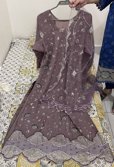 Fancy net cutdaana 3 piece dress