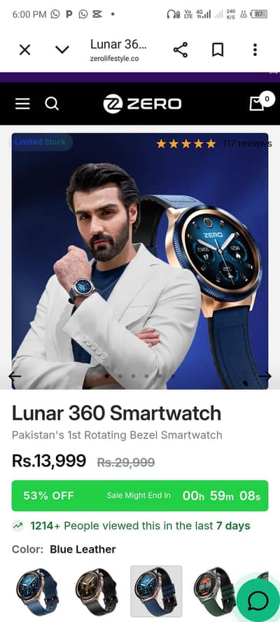 lunar 360 watch just box open 1 year warranty