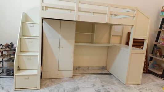 Girl Bed with Cupboard, Drawers & Study Table