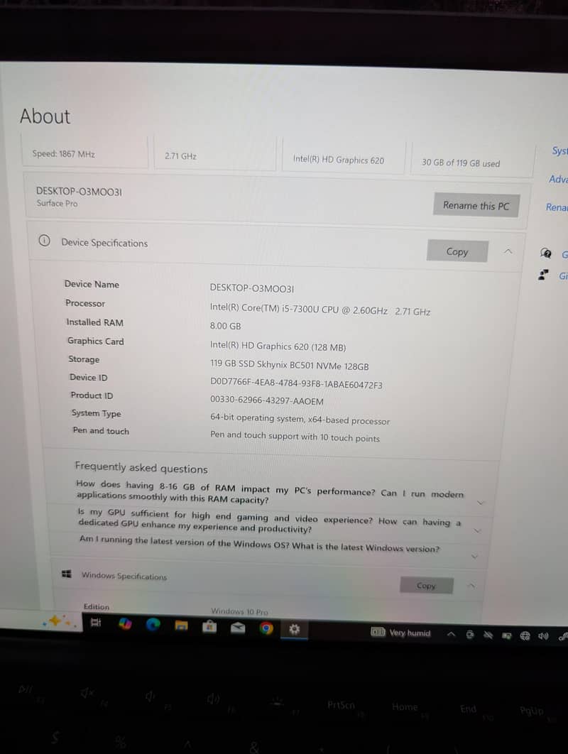 surface Microsoft pro I5 7th generation 4