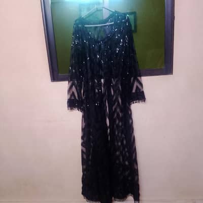 net gown and inner and trauser short silk with chiffon dupatta
