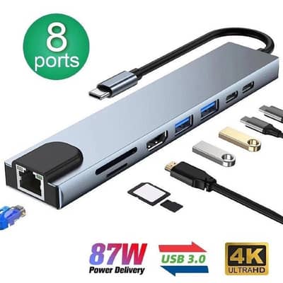8-in-1 USB-C HUB | HDMI 4K | LAN RJ45 | USB 3.0 | SD/TF Card Reader