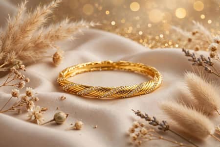 Gold Plated twisted bangel with zarcon stones