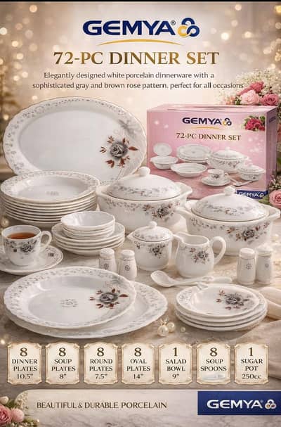 New Original Gemya , white Marble dinner set 72 pieces.