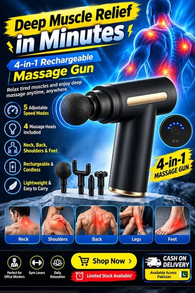 4-in-1 Rechargeable Massage Gun | 5 Speed Deep Tissue Massager