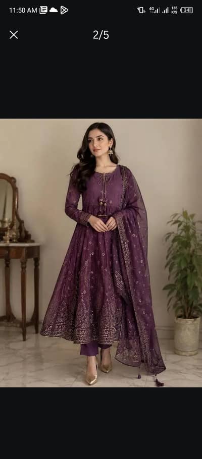 Stylish Royal Purple Embellished Suit With Fancy Dupatta