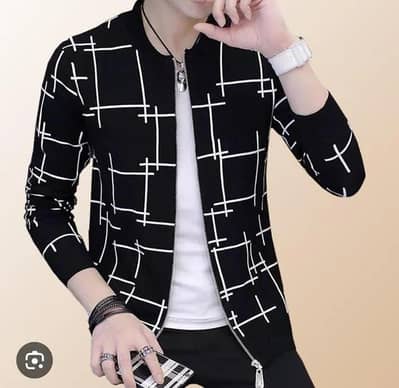 Men Black Graphic Fleece Jacket Slim Fit - Size M - Winter