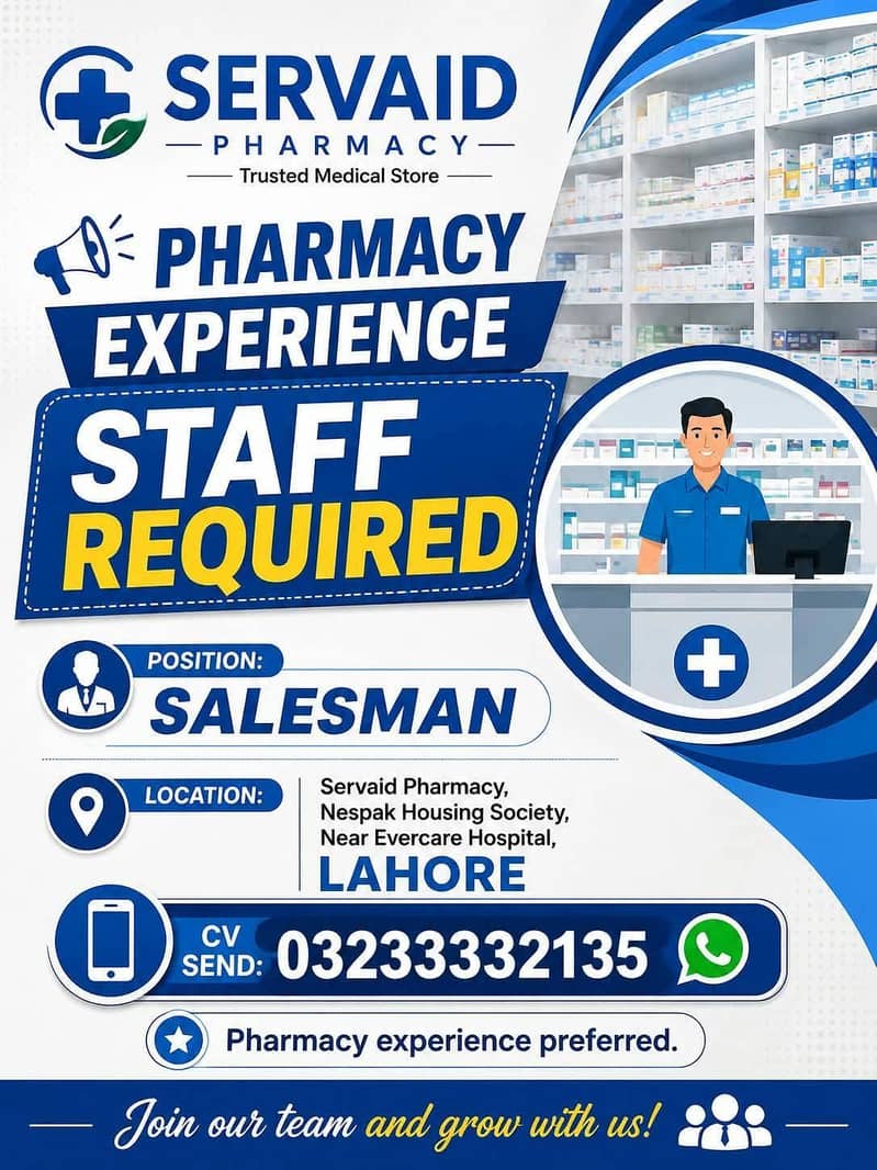 Pharmacy Experience Staff Required 0