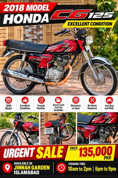 Honda CG 125 2018 Model – Excellent Condition