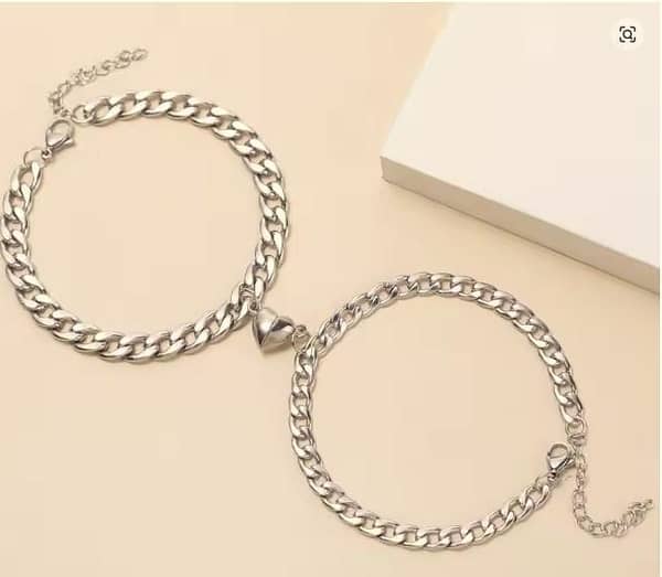 3 PCS A Pair Hiphop Silver Color Cuba Chain Couple Bracelet for Men Romantic Magnet Men Women Things Fashion Jewelry Lovers's Gift  R5838