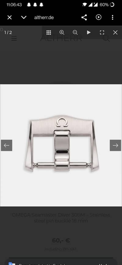 Omega New 18mm Stainless Steel Tang Buckle Fits 18mm