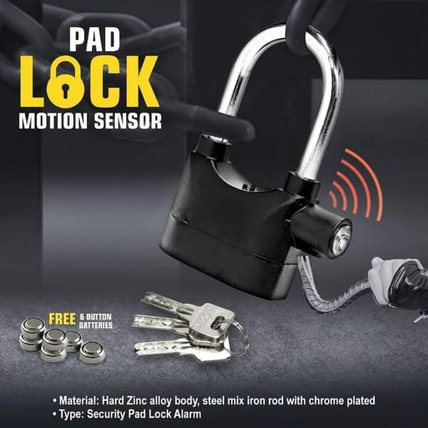 Smart Alarm Lock - Padlock With Keys - 110 Db Tala Lock - Motion Sensor Alarm - Security Alarm For Bike - Antitheft Cycle,Shop & Bike Lock - Water,Dust & Rust Proof - With 3 Keys - Bike Accesories