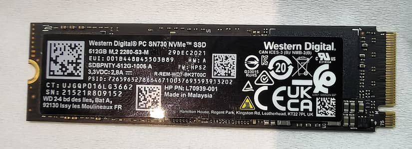 WD PC SN730 512GB NVMe SSD – 96% Health | PCIe Gen3 x4 | M. 2 2280