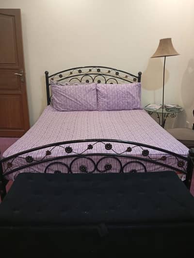 Bed with slightly used master spring mattress and two bed room chairs