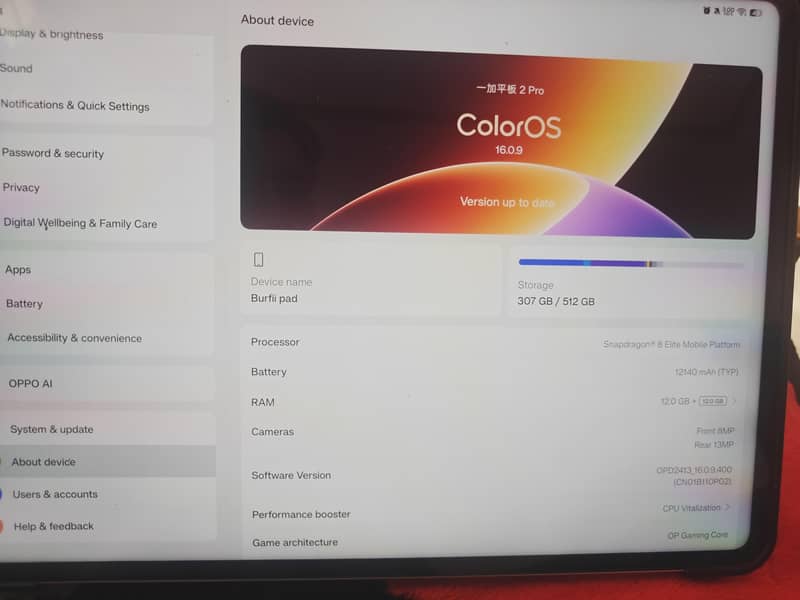 OnePlus Pad 2 Pro 12/512GB | One Hand Used | Warranty Till December 2