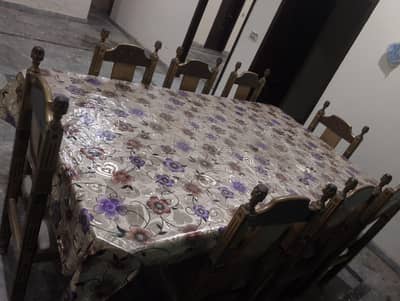 Elegant 8 Seater Solid Wood Dining Table Set with Glass Top