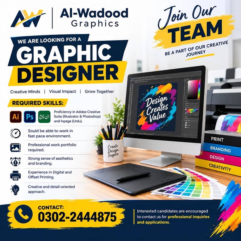 Graphic Designer Required | Al-Wadood Graphics | Professional Job 0