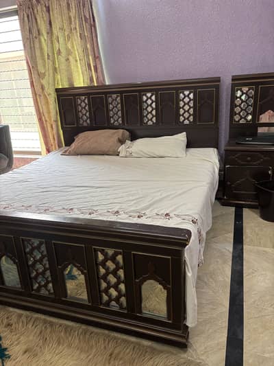 King Size Wooden Bed with Mattress - Normal Condition