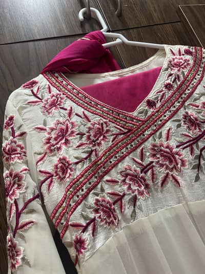 Cream Pink Ombre Embroidered 3 Piece Formal Wedding Dress