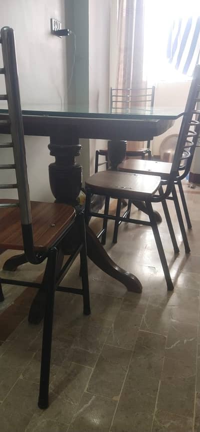 Premium Dining Table with 4 Chairs – Thick Glass & Quality Wood
