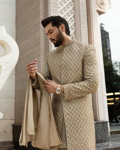 Groom 3 piece suit - New - coat paint shirwani