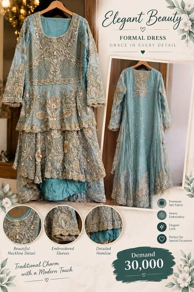 Elegant Heavy Embroidered Formal Dress – Sea Green