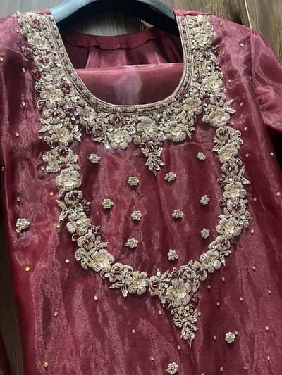 New Maroon Gold Embellished 3 Piece Pakistani Formal Wedding Suit