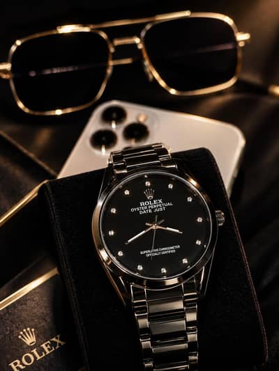 Luxury Black Dial Men's Watch – Rolex Style | Premium Metal Bracelet
