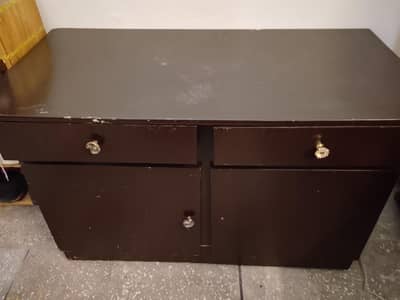 Wooden Iron Table with drawers and cabinets