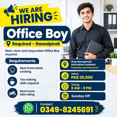 Office Boy Required – Rawalpindi | Cooking, Tea Making & Bike Riding