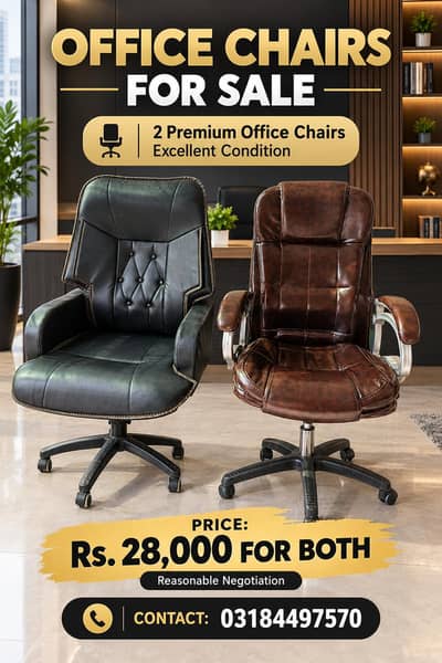 Premium Office Chairs for Sale – 2 Chairs Rs. 28,000