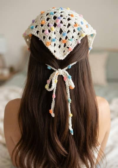 ​Stylish Hand Made Crochet Head Scarf / Hair Tie for Girls